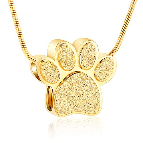 Paw Print Urn Necklace for Ashes Pet Paw Cremation Jewelry Ashes Necklace Keepsake Memorial Jewelry for Pet/Dog's/Cat's Ashes Pendant Gifts for Men/Women - color: Golden