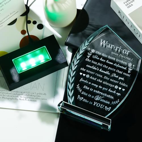 Inspirational Cancer Survivor Gifts for Women - Warrior She is You | Engraved Crystal Plaque Decor with Light Base, Cancer Fighter Patients Sympathy Gift for Woman Mom Friend Birthday Christmas - style: Cancer Survivor +Light Base