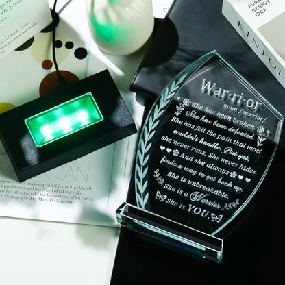 Inspirational Cancer Survivor Gifts for Women - Warrior She is You | Engraved Crystal Plaque Decor with Light Base, Cancer Fighter Patients Sympathy Gift for Woman Mom Friend Birthday Christmas - style: Cancer Survivor +Light Base