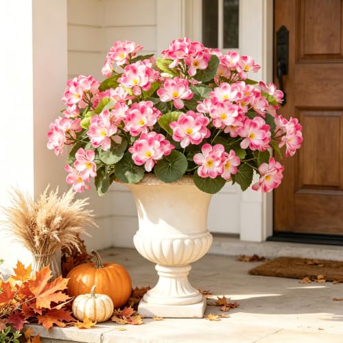 8 Bundles Artificial Geraniums,UV Resistant, Pink - color: Pink