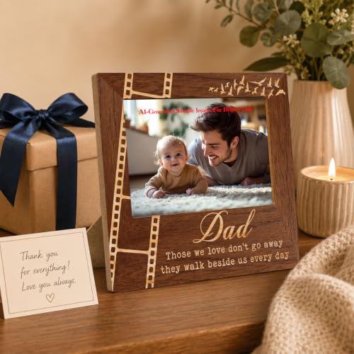 Dad Remembrance Gift, 4x6 Wooden Picture Frame, In Loving Memory Photo Frame, Memorial Gifts for Loss of Dad, They Walk Beside us Every Day Sympathy Picture Photo Frames, 6.9 x 7.3 in - color: Father 03