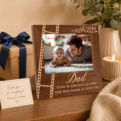 Dad Remembrance Gift, 4x6 Wooden Picture Frame, In Loving Memory Photo Frame, Memorial Gifts for Loss of Dad, They Walk Beside us Every Day Sympathy Picture Photo Frames, 6.9 x 7.3 in - color: Father 03