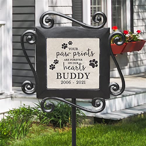GiftsForYouNow Personalized Paw Prints On Our Hearts Garden Stake, 28' x 8.5', Wrought Iron with Decorated Ceramic Tile