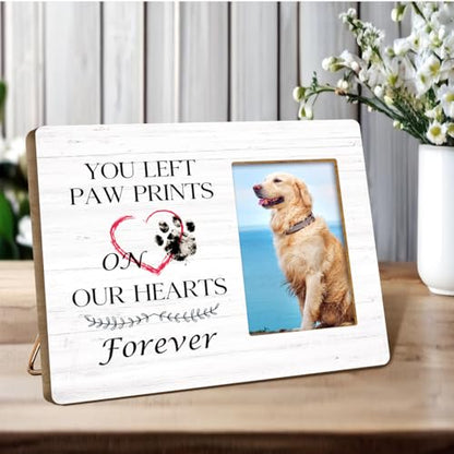 Pet Memorial Gifts for Dogs,Sympathy Gift for Loss of Dog,Remembrance Gifts for Loss of Dog,You Left Paw Prints on Our Hearts Forever Wood Picture Frame - style: you left paw