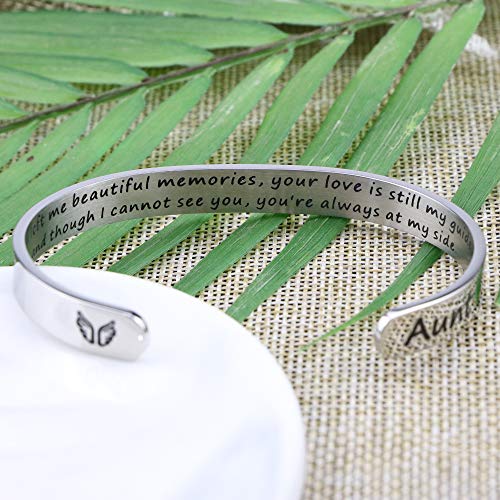 Memorial Gifts for Loss of Mom Dad In Memory of Jewelry Sympathy Bracelet | Bereavement Cuff Secret Message Engraved Grief Gifts for Women - style: Aunt Memorial Gift- You left me beautiful memories