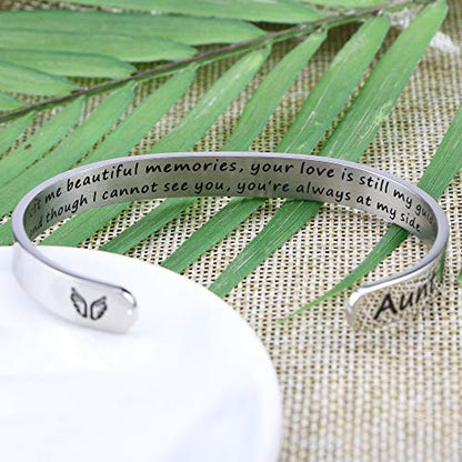 Memorial Gifts for Loss of Mom Dad In Memory of Jewelry Sympathy Bracelet | Bereavement Cuff Secret Message Engraved Grief Gifts for Women - style: Aunt Memorial Gift- You left me beautiful memories