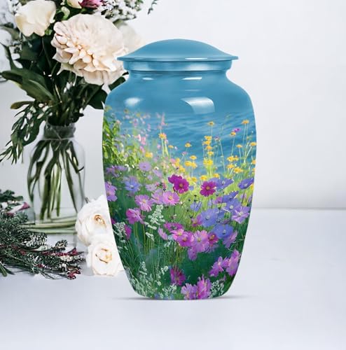 Personalized Flower - Adult Urns For Human - Memorial Urn For Male & Female - 10 Inch - Large With Velvet Bag - Funeral Urns Ash - Human Remains Urn - Decorative Urns For Ashes - Burial Urns