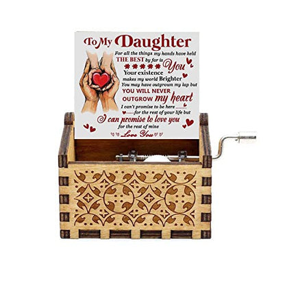 to Daughter Wood/Wooden Music Box Hand Crank Engraved Musical Box- Mechanism Antique Vintage Personalizable Gifts for Christmas/Birthday/Wedding - style: I.Daughter 2