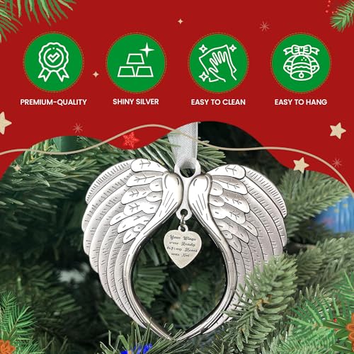 Angel Wing Memorial Christmas Ornaments Your Wings were Ready | Your Wings were Ready But My Heart was Not, for Loss of Loved One, Luxurious Silk Ribbon, Christmas Tree - color: Your Wings Were Ready