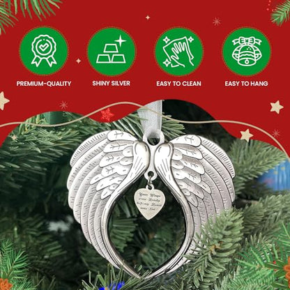 Angel Wing Memorial Christmas Ornaments Your Wings were Ready | Your Wings were Ready But My Heart was Not, for Loss of Loved One, Luxurious Silk Ribbon, Christmas Tree - color: Your Wings Were Ready