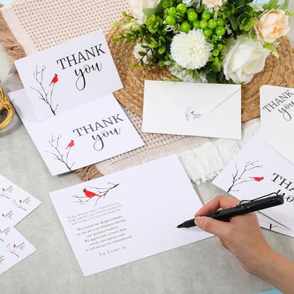 Fumete 50 Set Funeral Thank You Cards, Cardinal - style: Cardinal