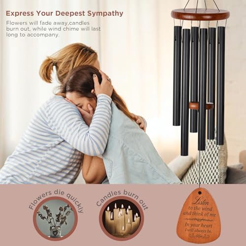 Memorial Sympathy Wind Chimes (Alternative Flowers) for Memorial/Bereavement/Condolence, 32"-Black