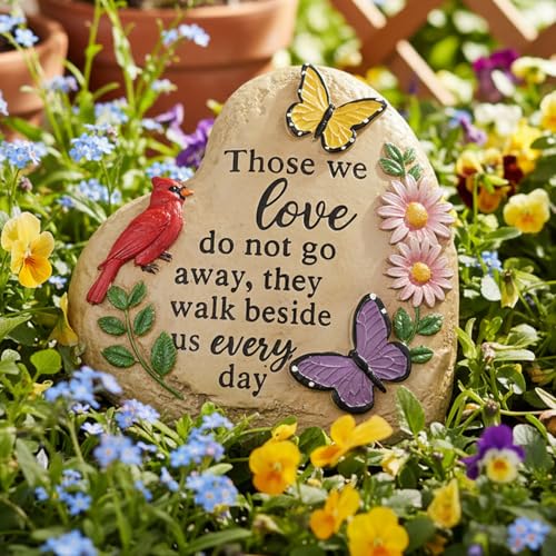Memorial Garden Stone Cardinal Sympathy Gifts with Butterfly Flowers