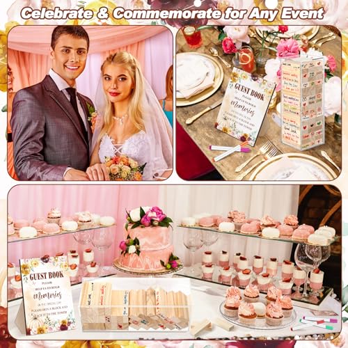 Beeveer 80 Pcs Wedding Guest Book Alternative Wooden Block Guest Book for Wedding Sign in Bridal Shower Decoration 54 Pcs Wooden Block Bridal Shower Game for Sign in, Reception(Pumpkin) - style: Pumpkin