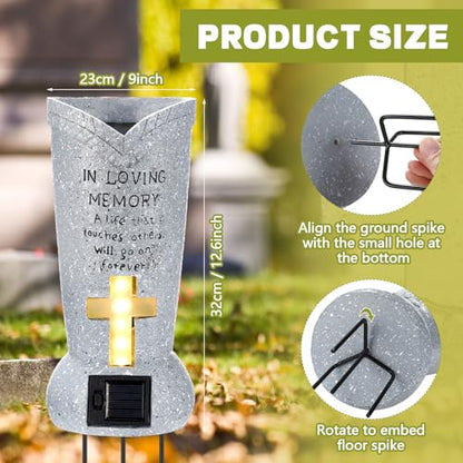 DoubleFill 2 Pcs Solar LED Cemetery Grave Vase with Spike,Cylinder | Weatherproof Resin Headstones Flower Vases, Auto Dusk LED Cross Light, Spike Ground Mount, Loss Loved Tribute, Garden Decor - style: Cylinder