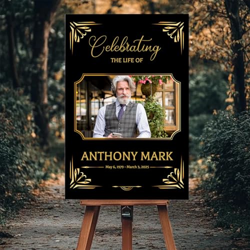 Black Memorial Funeral Sign, Celebration of Life Welcome Sign, 12' x 18' PVC, Double-Sided, Weather Resistant - color: Version 20