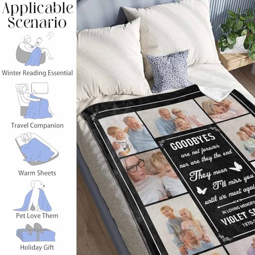 Custom Memorial Blanket with Photo - Sympathy Gift for Loss of Loved One - color: Style 19