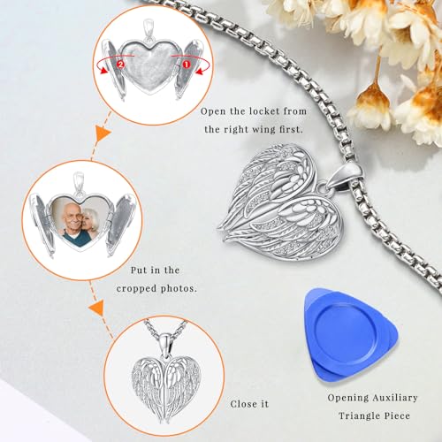 Angel Wings Necklace 925 Sterling Silver Guardian Angel Nurse RN Caduceus Pendant Charm Crystal Angel Jewelry Gifts for Women - style: F-Angel Wings Locket (Silver)