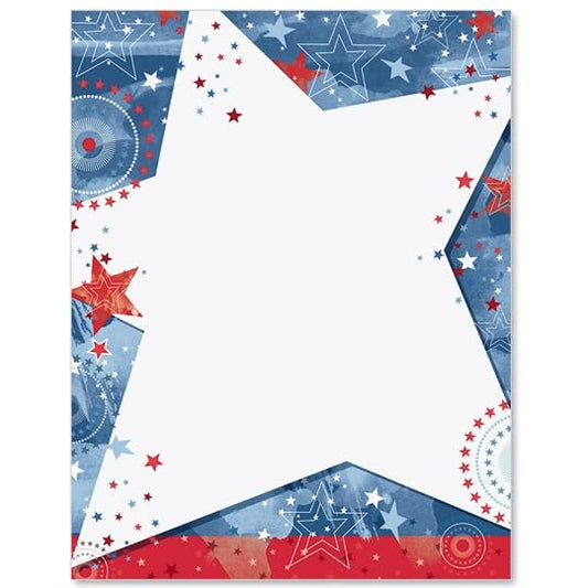 PaperDirect Patriotic Starburst Border Papers, Blue Background with Stars and Large White Star Center Design, 8.5 x 11, Acid-Free, Ideal for Invitations, Flyers, Announcements, Cards, 25 Sheets - color: Patriotic Starburst