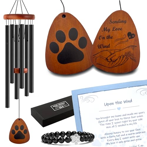 Dog Memorial Wind Chime 28" with Comforting Pet Loss eBook- Pet Memorial Gifts-Loss of Dog Sympathy Gift-Dogs Wind Chimes, Remembrance Gift - color: Brown Teardrop
