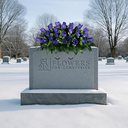 30" Headstone Flower Saddle Artificial Cemetery Flowers - Gravesite Flowers - Purple Roses - color: Purple Roses, size: (1) Saddle