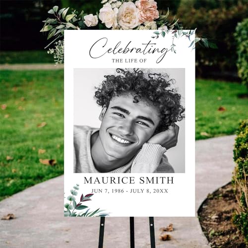 Personalized Funeral Memorial Sign, In Loving Memory, Custom, Green, Rectangular, 24x12 Inches, PVC, Full Size, Free-Standing (Stand) - color: Version 1