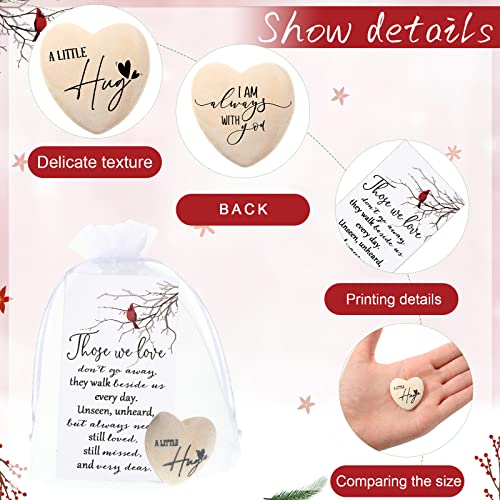 Fulmoon 100 Sets Funeral Favors Bulk, Pocket Hug Wooden Heart Token with Red Cardinal Greeting Cards and Organza Bags Memorial Day Gifts for Guests Family Church Celebration of Life Decorations
