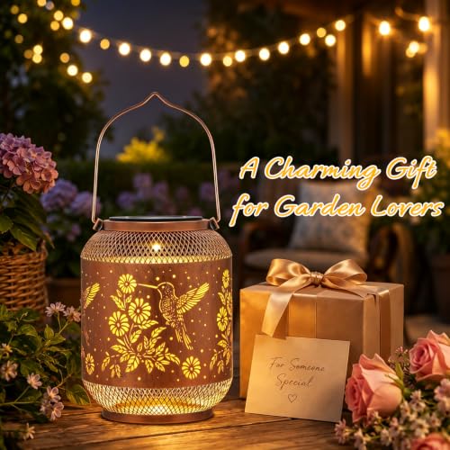Hummingbird Solar Lantern Outdoor Hanging Solar Garden Light Gift for Women - color: 02-Hummingbird