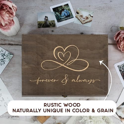 Rustic Wooden Memory Box – Medium Keepsake Storage Box with Double-Sided Engraving – “Forever & Always” Outside & “Every Love Story…” Inside – Personalized Gift for Couples, Wedding, Anniversary - size: Medium, style: Forever & Always