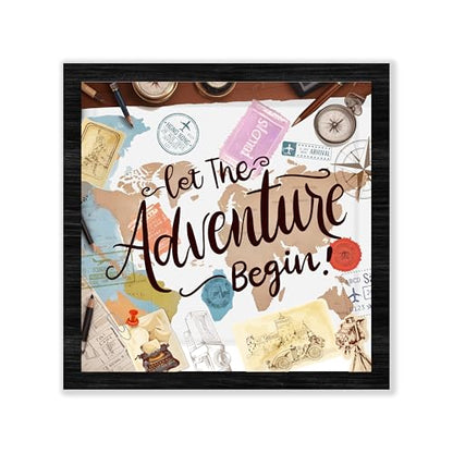 Black Travel Shadow Box Frame with Slot, Let The Adventure Begin Boxes Frames for Fund, 8x8 Memory Box for Keepsakes, Travel Gifts and Decorations, 12 - size: let the adventure begin