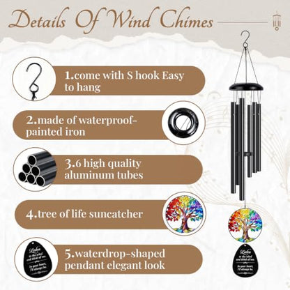 Sympathy Wind Chimes Gifts for Loss of Loved One, Memorial Wind Chimes Gifts for Loss of Mom Dad, Sympathy Wind Chimes for Funeral, Grief Bereavement Gift, Condolences Present for Loss