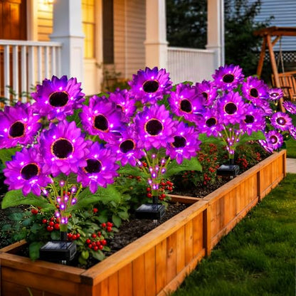 ANGMLN Solar Garden Lights 4 Pack 24 Purple Solar Sunflower Lights - color: 6 Head Sunflower Purple