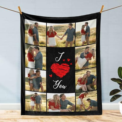 D-Story Personalized Photo Blanket Customized Blanket with 10 Pictures Text Custom Fleece Blankets and Throws Customizable I Love You Gifts for Girlfriend Boyfriend Wife Husband 10 Photos - color: 10 Photos