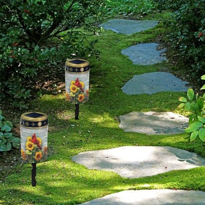 Poceacles Cardinal Sunflower Wood Grain Solar Lights Outdoor Solar Powered Outdoor Cemetery Stake Candle Grave Solar Lamp Landscape Lighting Waterproof Grave Flameless Candle - color: Cardinal Sunflower Wood Grain