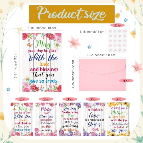 Eaasty 50 Sets Christian Birthday Cards with Envelopes Stickers, 4x6 Inch - style: Mother's Day