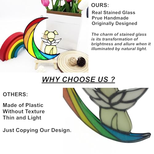 Stained Glass Rainbow Bridge Brown Dog Memorial Gifts for Loss of Dog Sympathy Remembrance Suncatcher, Thoughtful Pet Loss Bereavement Gifts in Memory of Pet Passing Away Window Hanging. - color: Rainbow - R