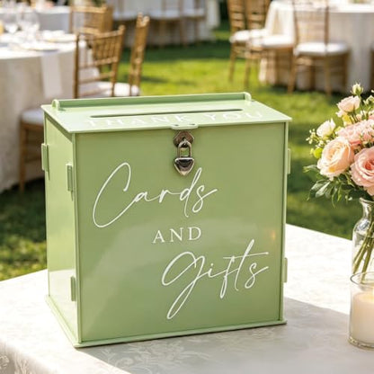 Acrylic Card Box with Lock & Slot, Sage Green Money Gift Card Box for Wedding Reception, Cash Envelope Box Ideal for Graduation Bridal Baby Shower Engagement & Anniversary Party Supplies - color: Sage Green