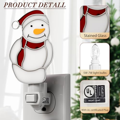 Stained Glass Christmas Snowmen Night Lights Plug in Wall for Home - color: White Snowmen