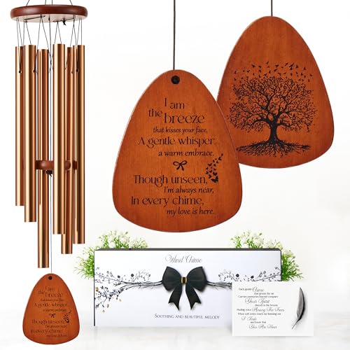 32 Inch Memorial Wind Chimes for Loss of Loved One, in Memory Sympathy Gift | Memorial gift for loss of mom, dad or husband, remembrance keepsake, poem card and quiet-hours mute in gold - color: Teardrop, size: 32" Golden
