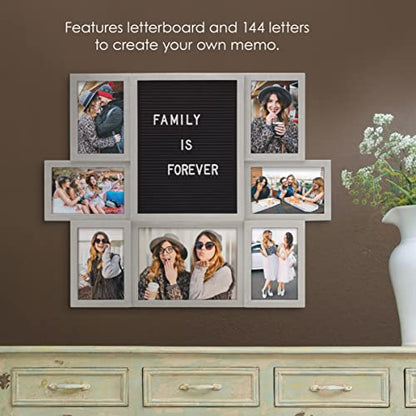 MELANNCO Customizable Letterboard 7-Opening Photo Collage, 22 x 18 inch, Distressed Grey - color: Distressed Gray, size: 22x18 - 7 Opening