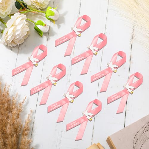 Geosar 100 Pcs Dove Funeral Memorial Ribbons Pins Memorial Service Respect Funeral Personalized Ribbon Bow with Safety Pins and White Dove for Mourning Mental Health Awareness Month Gifts(Pink) - color: Pink, style: Pigeon