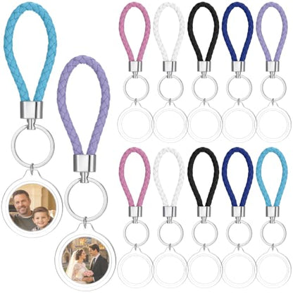 12 Pack Braid/Bow/Pearl Photo Frame Keychain Bulk | Braid/Bow/Pearl Keychain Bulk, Blank Photo Frame Keychain, DIY Charms Gift, Wedding Bridal Party Favor - style: Braid Leather