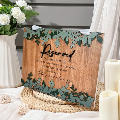 Wedding Memorial Sign 3D Raised Letters Layered Wood Sign with Ribbon Reserved Signs Blue Floral Flower in Loving Memory of Love Ones Parents Celebrating Ceremony Memories Seat Sign Heaven - style: 3D Layered Seat Sign