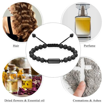 Oinsi Lava Rock Bracelet With Tube Memorial Urn Jewelry For Ashes Of Loved Ones Keepsake Cremation Bracelet Women Men Adjustable Length - color: Black