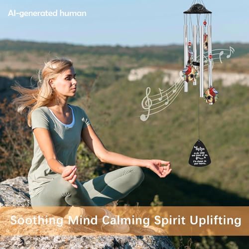 34'' Large Cardinal Red Bird Wind Chimes for Outside Garden Patio Decor | Memorial Wind Chimes Outdoor;Red Bird Windchime,Cardinal Gifts,Sympathy Gifts for Loss of Loved One,Aluminum Tube,with S hook