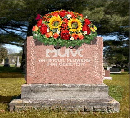 MUVIC Artificial Cemetery Flowers for Outdoor Grave Decorations - Sympathy Headstone Flower Saddle - Realistic Sunflower Rose