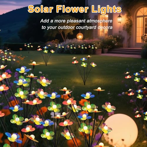 Solar Flower Lights Outdoor Waterproof 2 Pack of 6 LEDs Garden Solar Firefly Lights Decorative for Garden, Yard, Backyard - size: 2 pcs