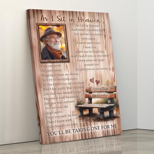 As I Sit in Heaven Custom Photo Remembrance Wall Art, Sympathy Gift for Loss of Father Mother Husband Son on Christmas in Heaven, Memorial Canvas Sympathy Gifts