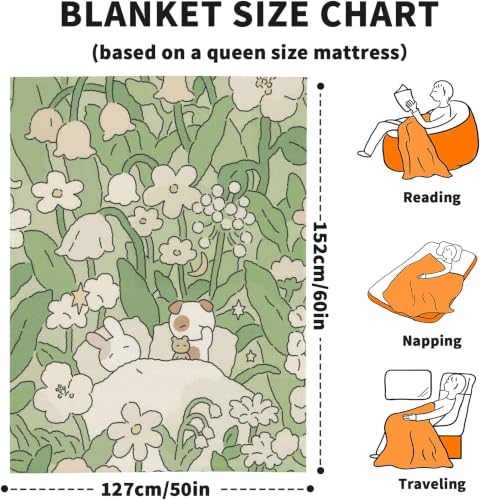 Flowers Fleece Throw Blanket, Cartoon Flannel Blankets for Couch 50"×60" - color: Cute Flowers