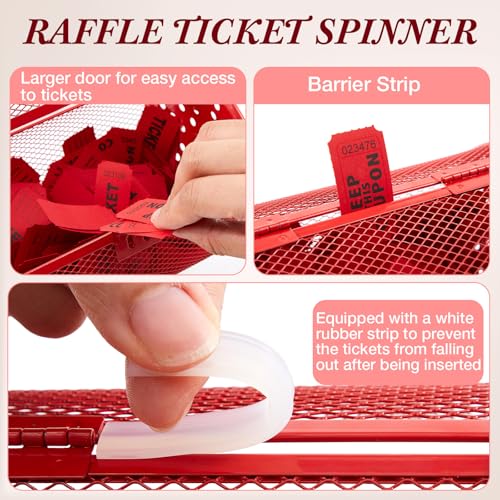 Teenyyou Raffle Drum Holds 600 Tickets, Metal Ticket Wheel Spinner with Stand, Raffle Tickets Cage for Games Events, Parties, School Drawings(Integrated Rotary,Red,7.09" X 4.72", Small) - color: Red, size: 7.09" X 4.72", Small, style: Integrated Rotary